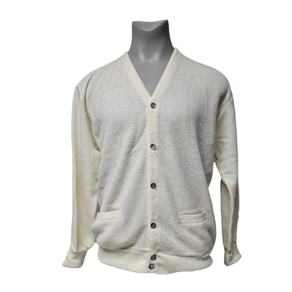 60s The Fox Collection men's white cardigan . size XL / 46 -48 . made in USA